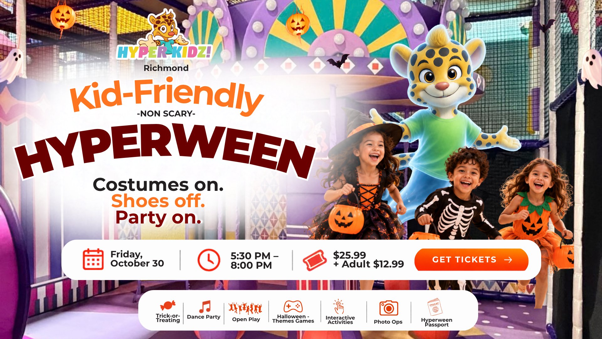 Kid-friendly, non-scary HyperWeen at Hyper Kidz Richmond on Friday, October 30