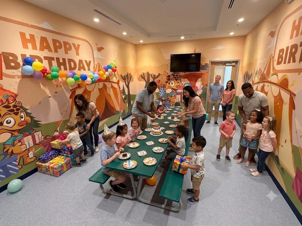 Children celebrating a birthday party in the private party room at Hyper Kidz Richmond